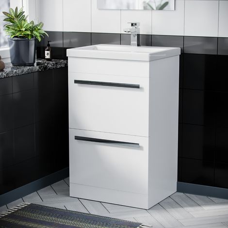 Nanuya 500mm Floorstanding Cabinet 2 Drawer Vanity Unit White (1/5)