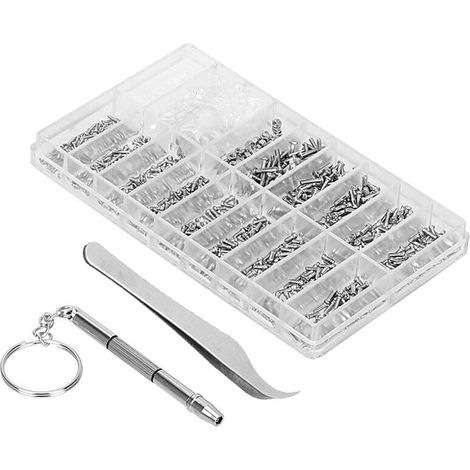 Kit de reparación de gafas con estuche a juego, 1000 tornillos y almohadillas, destornillador y pinzas de precisión incluidos. Ideal para reparar relojes y gafas. (1/4)