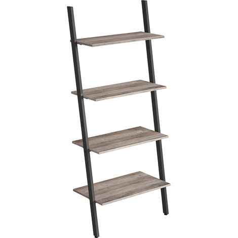 étagère échelle, meuble de rangement à 4 niveaux, bibliothèque, étagère inclinée, pour salon, cuisine, bureau, cadre en acier, stable, grège et noir LLS043B02 (1/5)