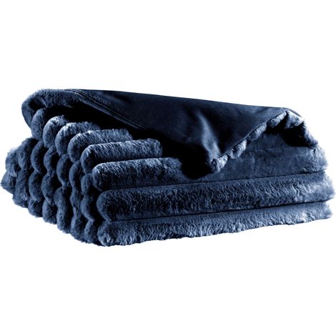 VIVARAISE - Jeté de lit Alice en polyester bleu marine - 240 x 260 cm