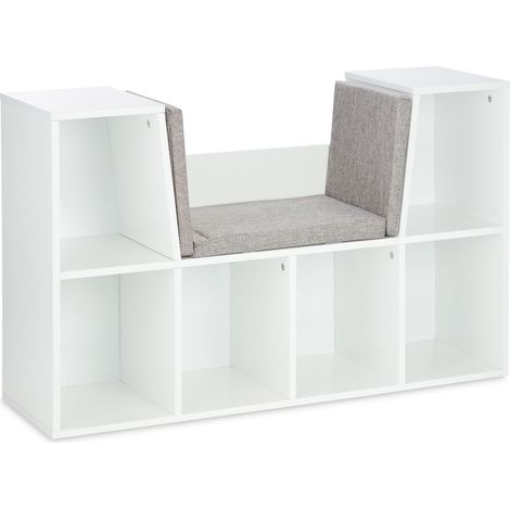 Libreria moderna multifunzionale per bambini 90 x 30 x 120 cm con comoda seduta in legno bianco 130009721