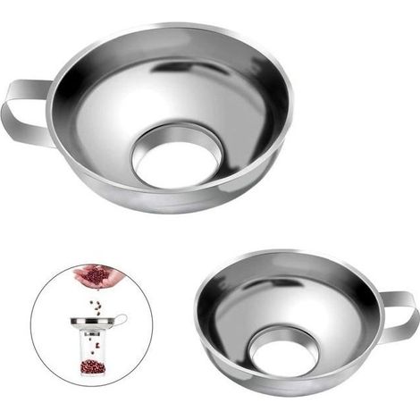 Set of 2 entonnoirs of setting in conserve stainless steel for kitchen, entonnoirs to large opening, easy to fill (1/4)