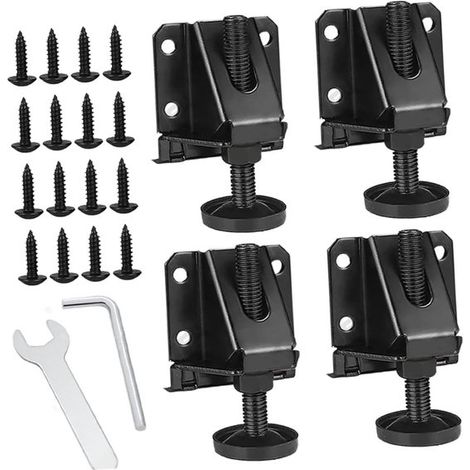 Patas niveladoras para muebles, 4 piezas, Ajustables, Patas de metal, Patas de mesa, Pies niveladores, Patas ajustables para muebles, Negras (1/5)