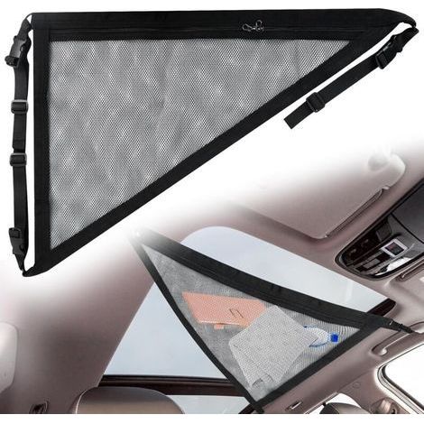 Filet Rangement Voiture Toit, Universel Filet de Rangement pour Toit Voiture Organiseur Sac Triangle Filet de Rangement pour Voiture Van SUV Filet Coffre Voiture, Noir, 70x50cm (1/5)