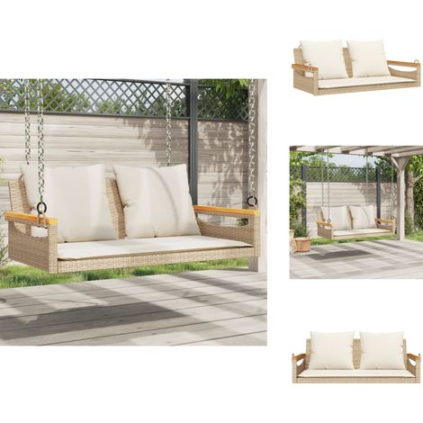Balancelle avec coussins beige 109x62x40 cm résine tressée - Balancelle De Jardin - Banc De Jardin - Chaise Suspendue - Fauteuil Extérieur - Relax Jardin (1/5)