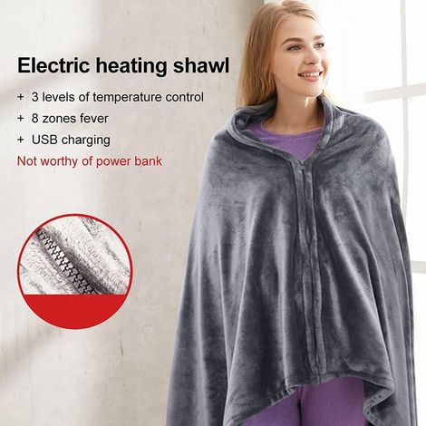 Coperta riscaldata 150 x 85 cm, coperta riscaldata portatile USB con regolazione della temperatura a 3 livelli, poncho riscaldante elettrico lavabile (1/4)