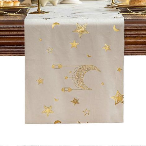 Chemin de table Aïd al-Fitr Ramadan, motif lune, lanterne et étoiles, en velours, décoration de table pour la maison. (1/5)