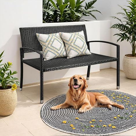 Banc de Jardin en Rotin, Banc Extérieur, Banc Balcon 2 Places,Mobilier de Jardin,Rotin Double Face,122x62x90cm, Noir (1/5)