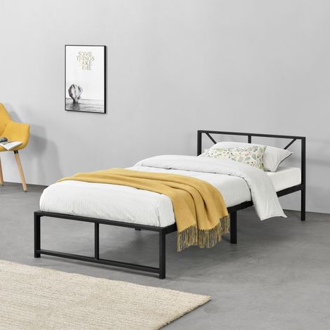 Struttura Letto in Metallo 90x200 cm Letto Singolo con Testiera Decorativa Letto in Stile Classico/Moderno - Nero (1/5)