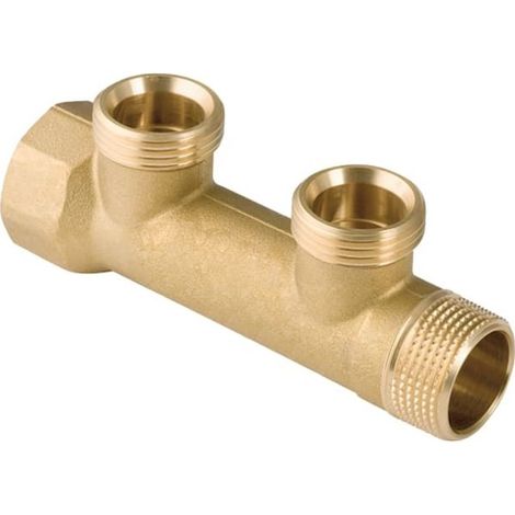 Geberit Verteiler mit Gewindeanschluss und Abgang für Eurokonus, R 3/4", G 3/4", 2 Abgänge, Messing/bleifreie Siliziumbronze (1/4)
