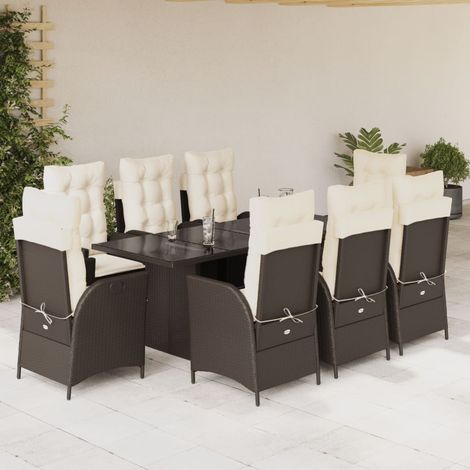 9-tlg. Garten-Essgruppe mit Kissen Braun Poly Rattan (1/5)