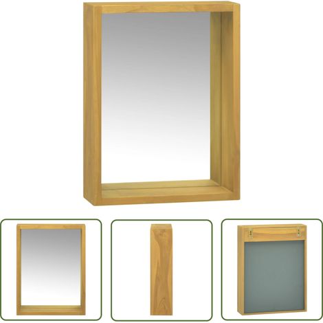 The Living Store Armoire à miroir 30x10x40 cm Bois de teck solide - Meuble Salle De Bain - Armoire Miroir - Armoire Murale - Commode - Rangement Salle De Bain (1/5)