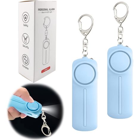Mini alarme personnelle avertisseur sonore de sécurité avec lumière LED volume 130 dB matériau ABS clair 2 PCS Bleu (1/5)