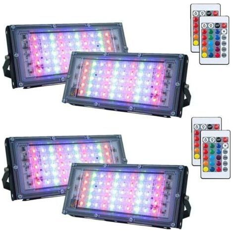 Set of 4 50W RGB LED floodlights – IP66 waterproof with remote control – 16 colors – 4 lighting modes – Flexible installation (1/4)