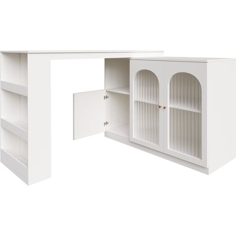 Mobile bar girevole a 360° bianco in MDF con ante in vetro, 120 x 40 x 97 cm (1/5)
