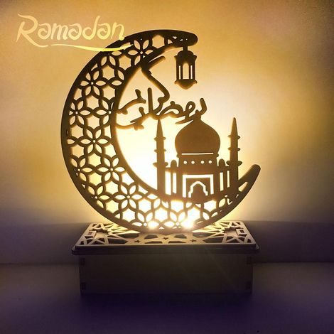 Lanterne de Table LED Ramadan Sculptée en Bois Durable Décoration Lumineuse Ajourée
