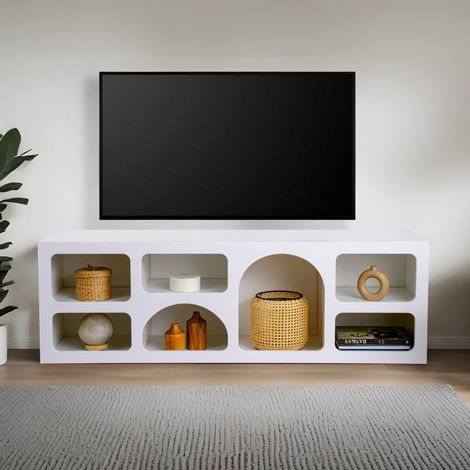 Credenza bassa con 7 nicchie design organico bianco 160x50cm FERLIS