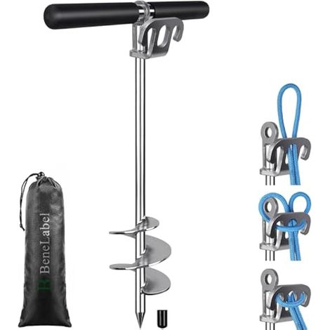 BeneLabel Ancrages de Sol, Chien d'ancrage Lourd Piquet de Sable M12 en Spirale pour Grand Chien Moyen/Jardin/Cour/Camping/Bateau/Trampoline/Tente/Abri avec Poignée Amovible, 43cm