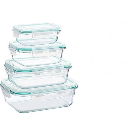 Boîte De Conservation En Verre - Ensemble 4 Pièces Avec Couvercle Étanche - Compatible Four Et Congélateur - Sans BPA - Vert (1/5)
