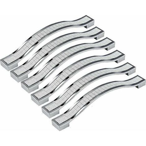 6pcs 128mm Poignée de Porte Cristal Decoration Bouton de Porte Bouton de Meuble Pour Meuble Tiroir Placard Bin Penderie Armoire, Argenté
