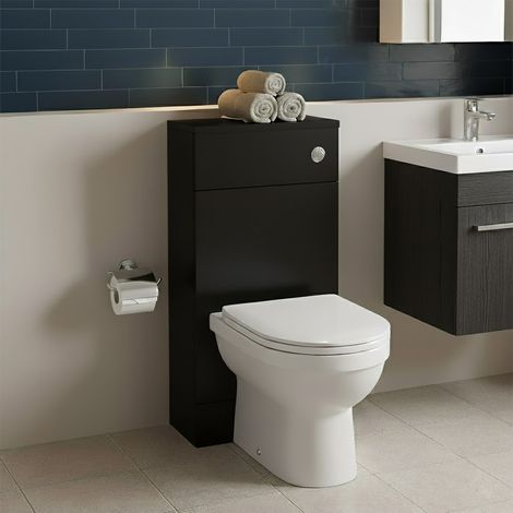 Hudson Reed Fusion Compact WC Unit with Coloured Worktop 500mm Wide - Charcoal Black Woodgrain (1/3)