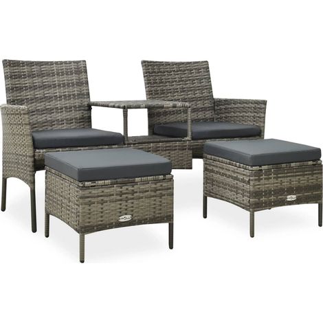 Canapé de jardin Sofa Banquette de jardin table à thé et tabourets Résine tressée Gris 61082 (1/5)