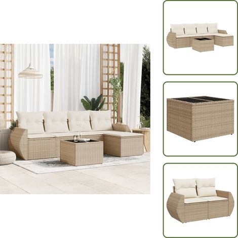 The Living Store 6-tlg. Garten-Sofagarnitur mit Kissen Beige Poly Rattan - Gartenmöbel Set - Outdoor Möbel - Rattan Gartenset - Lounge Set - Esstisch Set (1/5)