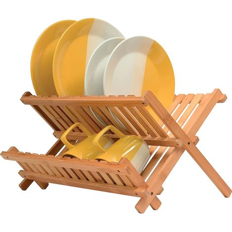 Scolapiatti pieghevole in bambu Cola Piatti Scola Stoviglie legno Naturale 44x33 (1/5)
