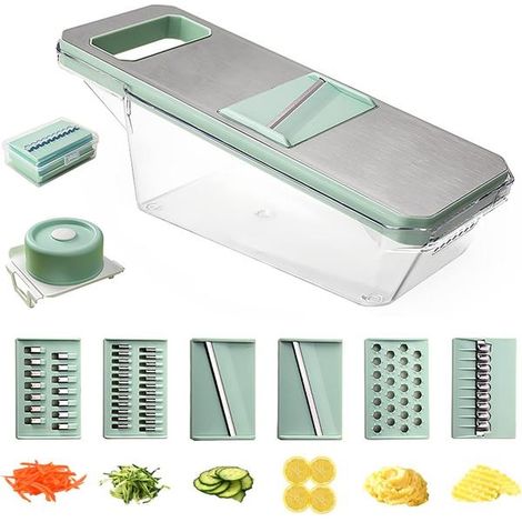 Mandoline, râpe à fromage, spiraliseur et coupe-légumes, robot culinaire, organiseur d'ustensiles de cuisine inclus (1/5)