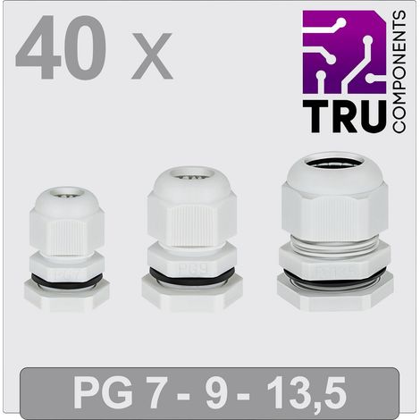 TRU COMPONENTS TC-13448364 Kabelverschraubung  PG7, PG9, PG13  Polyamid Grau 40 St.