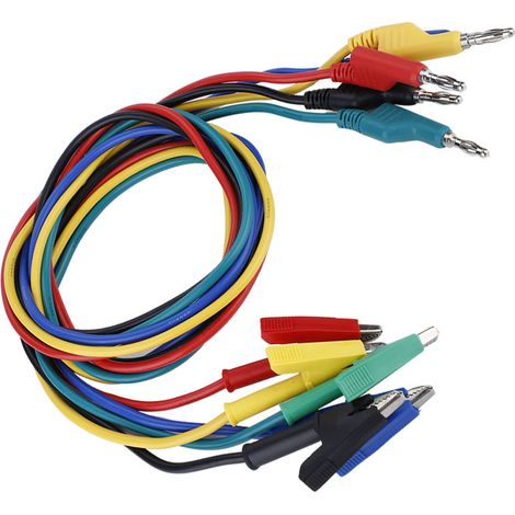 5 Stück P1037 Hochspannungs-Messleitungen, 1 m, 4 mm Bananenstecker auf Krokodilklemmen, für Multimeter (1/5)