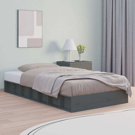 vidaXL Bed Frame without Mattress Grey 75x190 cm Solid Wood (1/5)