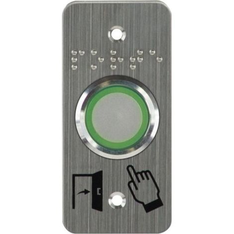 Bouton d'arrêt d'urgence inox 25 mm – Buzzer 12-24V AC-DC – Contact NO+NC – Marquage Braille – Halo lumineux bleu/vert – Izyx (1/2)