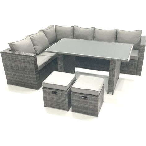 Fimous Outdoor Lounge Rattan Corner Sofa Set Garden Furniture with Small FootStools 6 Seater (1/5)