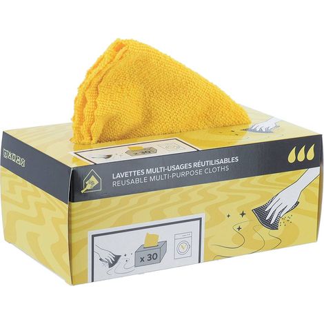 Boite de 30 lavettes microfibre reutilisables pour depoussierage - moutarde - Tendance (1/2)