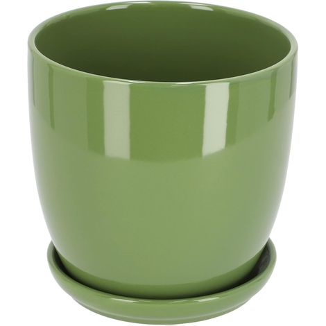 KOTARBAU Pot de fleurs en céramique avec bac d'égouttement Vert 15 cm