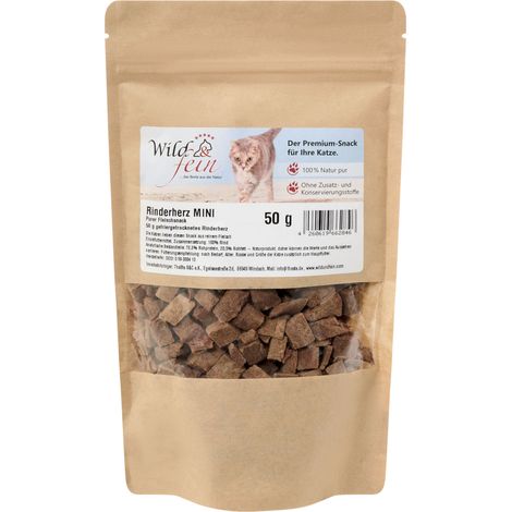 Wild & Fein Rinderherz Minis gefriergetrocknet 50 g - schmackhafter Snack als Belohnung
