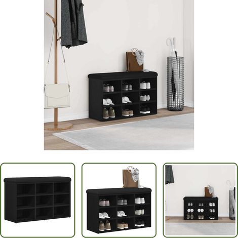 Rangement - Banc à chaussures Noir 80 x 30 x 48 cm Bois d'ingénierie (1/5)