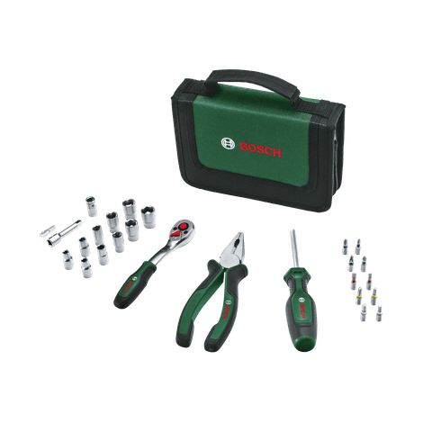 Bosch Mobility-Handwerkzeug (1/4"-Ratsche, Kombizange, Universalschraubendreher, Stofftasche, 26-teilig, Set) (1/5)