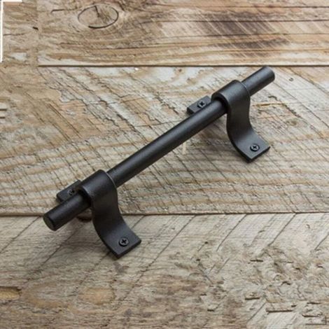 Poignée de porte robuste pour porte de grange, poignée de porte en fer noir, pour portes coulissantes de granges, garages, abris de jardin et portes en bois. (1/4)
