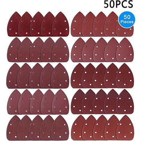 Provide 50 sheets of red triangular sandpaper with 5 holes, peach shape, 140 x 90 mm, brushed. (1/5)