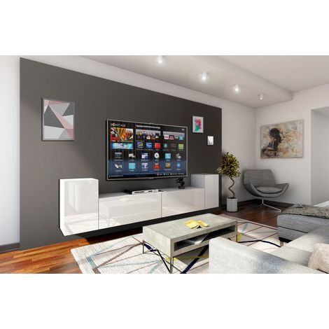 Ensemble meuble TV CONCEPT 33-33-HG-W-2-1B blanc brillant 256 cm (1/2)