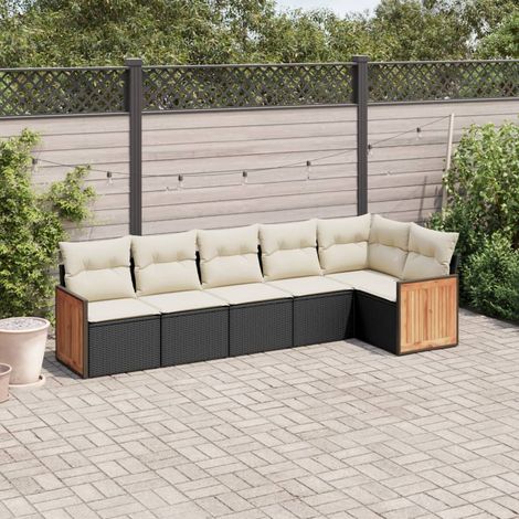 6-tlg. Garten-Sofagarnitur mit Kissen Schwarz Poly Rattan (1/5)