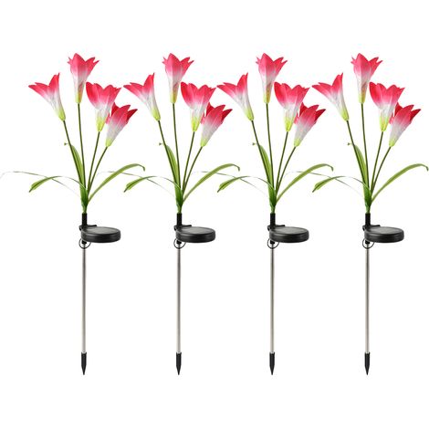 Set mit 4 solarbetriebenen, lilienförmigen Lichtern zur Platzierung in einem dekorativen Korb. Wasserdichte RGB-LED-Gartenbeleuchtung, ideal für Wege, Rasenflächen und Gärten. Sicherheitsbeleuchtung f (1/5)