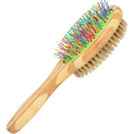 Spazzola colorata a doppia faccia per cani e gatti: setole fini da un lato e setole morbide dall'altro. Versatile e pratica. (1/5)