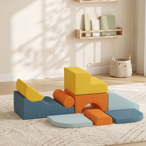 Parcours motricité bébé 9PCS, module motricité bébé en mousse avec housse amovible en revêtement velours, multicolore (1/5)