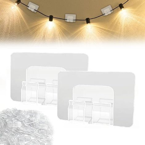 40 Clips Câble Adhésifs Extérieur et Intérieur  Organisateur de Câble Transparent pour TV, PC  Crochet Adhésif Extérieur pour Attache Guirlande (1/5)