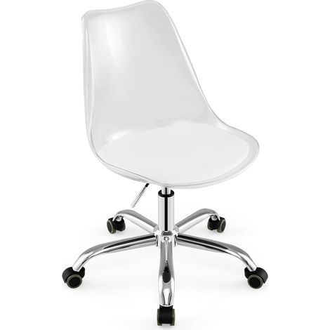 COSTWAY Sedia da Scrivania Ergonomica, Sedia da Ufficio Girevole con Altezza Regolabile e Seduta Imbottita, Sgabello senza Braccioli Trasparente con Ruote, Portata 150 kg, per Casa e Studio (1/5)