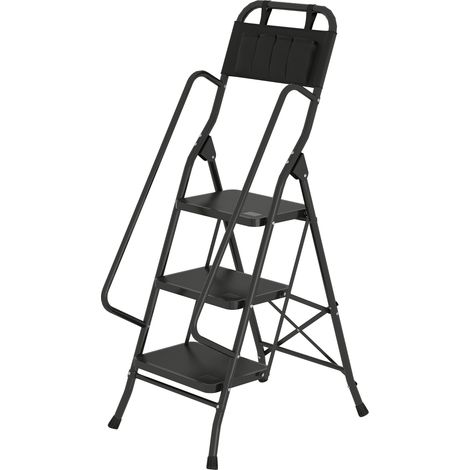 Escalier pliant 3 marches avec sac à outils Escalier ciseaux marches antidérapantes larges noir 130cm