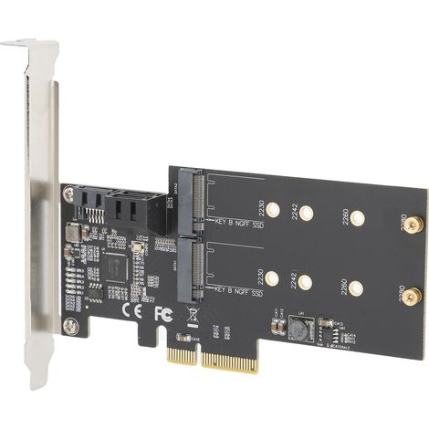 Carte d'extension PCIe avec contrôleur JMB585 pour 3 ports SATA III et 2 connecteurs M.2 NVMe (1/5)